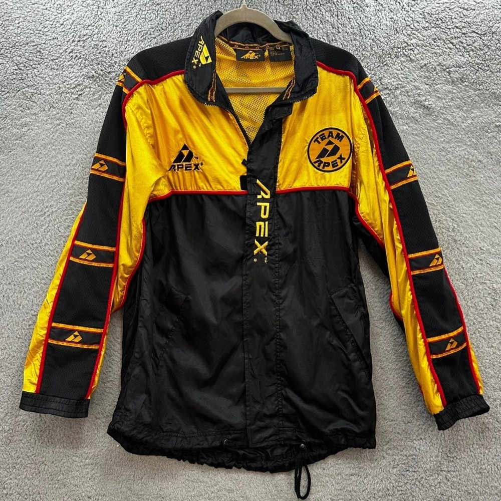 VTG Apex One Team Apex Medium Windbreaker Jacket Yellow Black Red Packable Hood